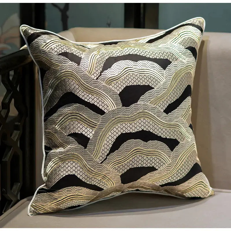 DecorBites™ Chinoiserie Golden Embroidered Luxury Cushion Cover - Highly Unique, Patio to Hotel Quality