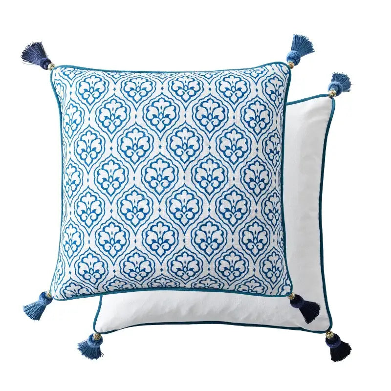 DecorBites™ Chinoiserie Style Blue White Porcelain Birds Floral Lumbar Pillow Case