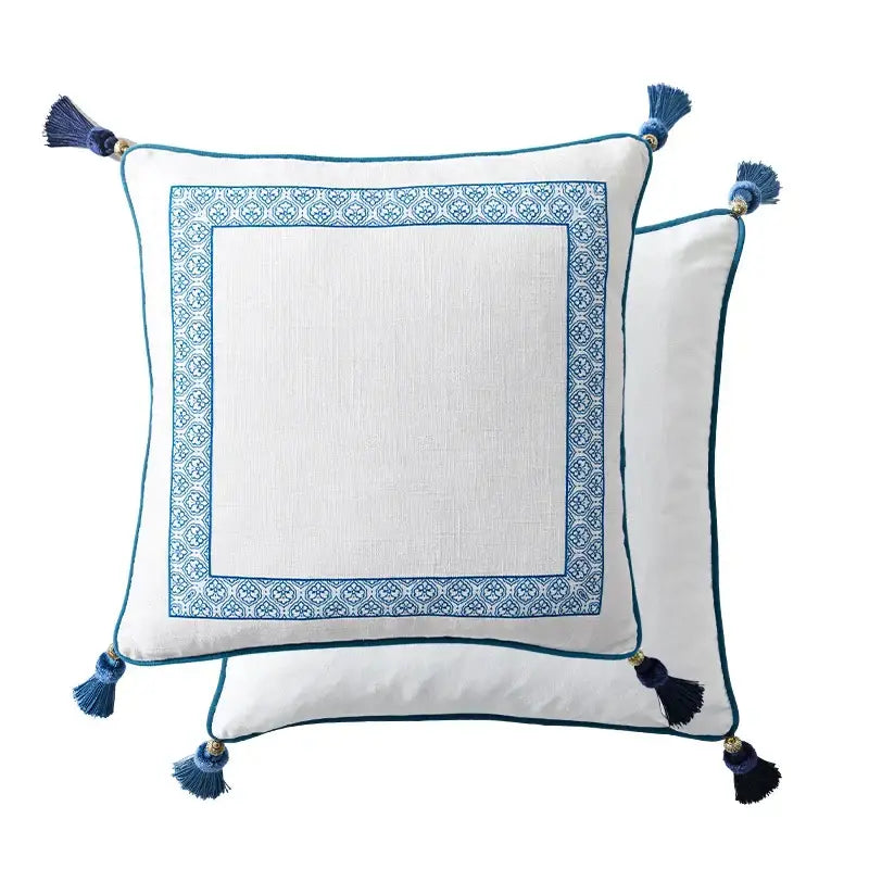 DecorBites™ Chinoiserie Style Blue White Porcelain Birds Floral Lumbar Pillow Case