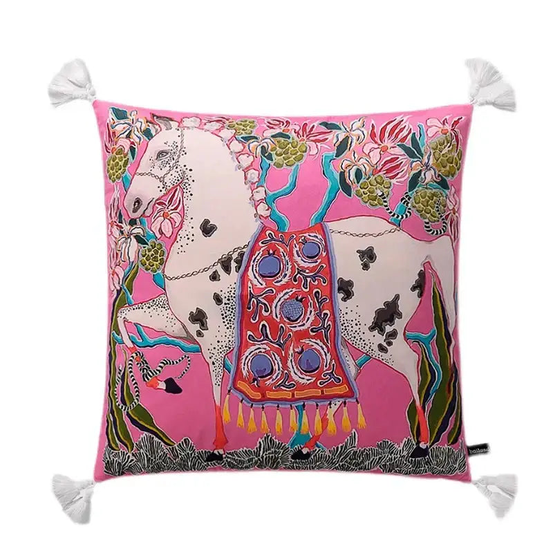 DecorBites™ Chinoiserie Zebra & Peonies Cushion Cover with Tassels