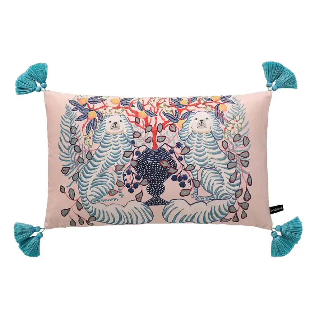 DecorBites™ Chinoiserie Zebra & Peonies Cushion Cover with Tassels
