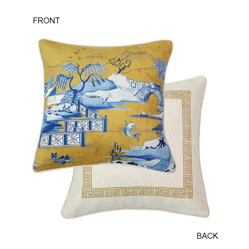 DecorBites™ Chintz Blue Cobalt Circular Throw Pillow Covers with Tassels - 35x35cm