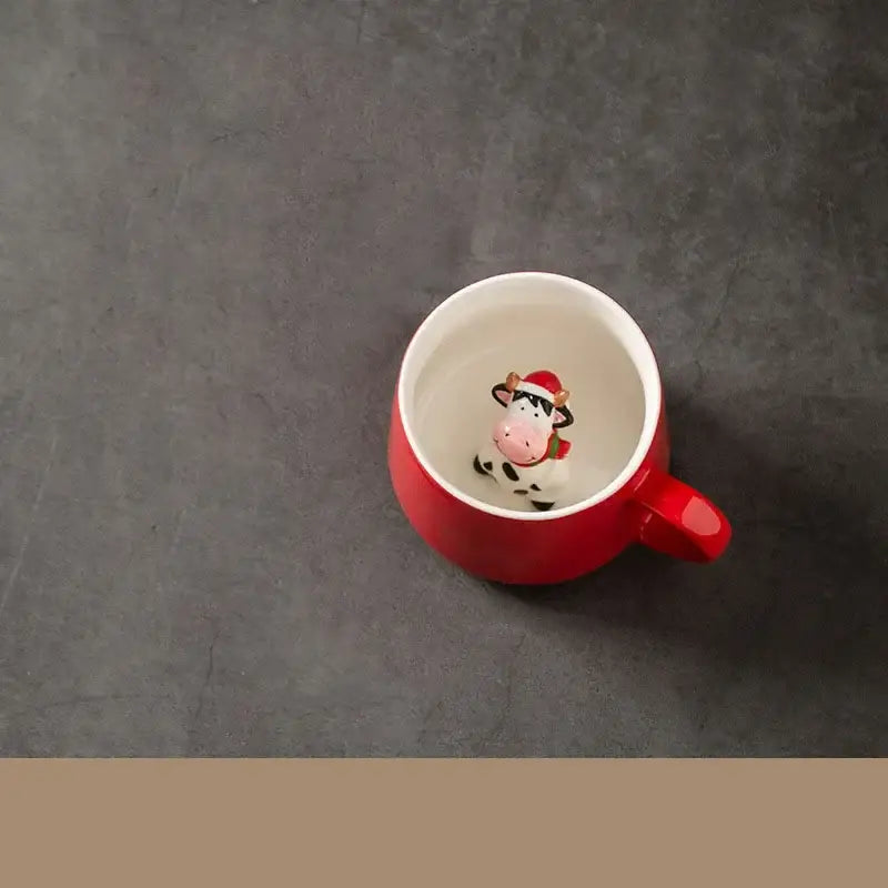 DecorBites™ Christmas Animals Ceramic Tea Cup Set Red Porcelain Mugs
