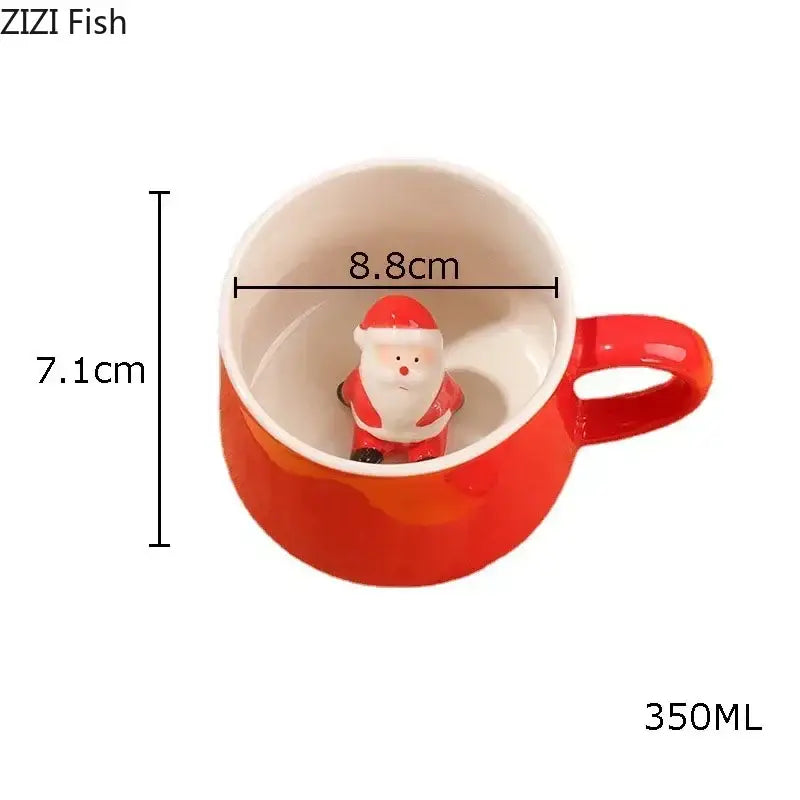 DecorBites™ Christmas Animals Ceramic Tea Cup Set Red Porcelain Mugs