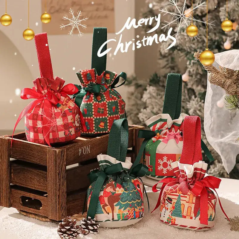 DecorBites™ Christmas Apple Handheld Sail Bag Short Plush Gift Bag for Friends and Colleagues