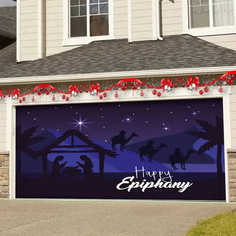DecorBites™ Christmas Backdrop Cloth for Festive Garage Door Decor & Party Venue Scene