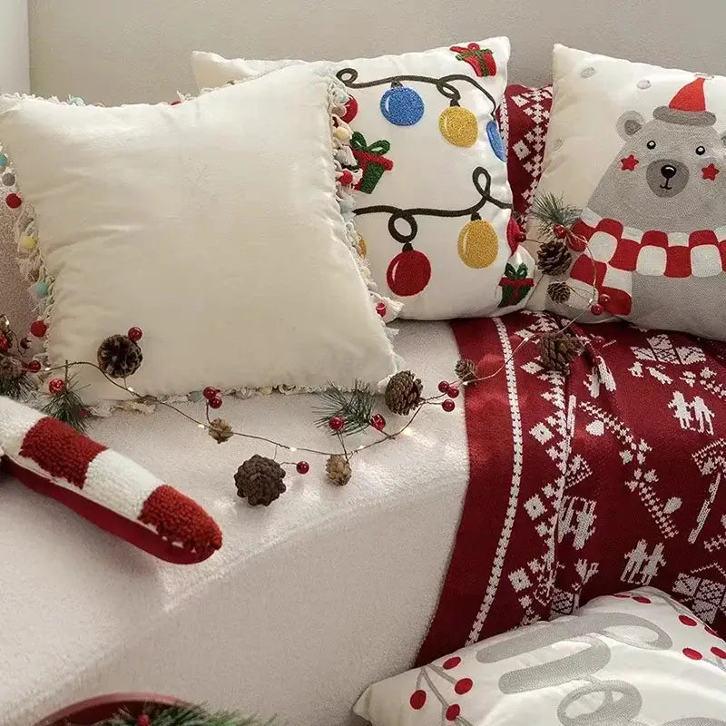 DecorBites™ Christmas Bell Red Geometric Tufted Throw Pillow Cover for Holiday Party Home Decor