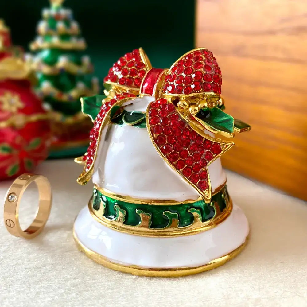 DecorBites™ Christmas Bell Trinket Box: Miniature Figurine Ornament Souvenir & Jewelry Storage