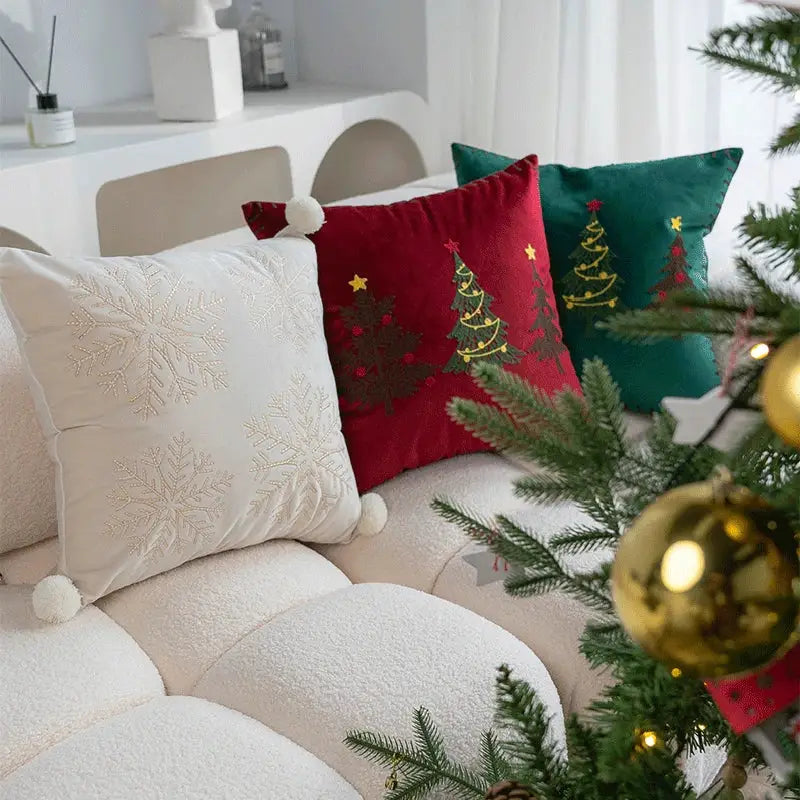 DecorBites™ Christmas Cartoon Embroidered Pillow Cover Set for Festive Home Decor