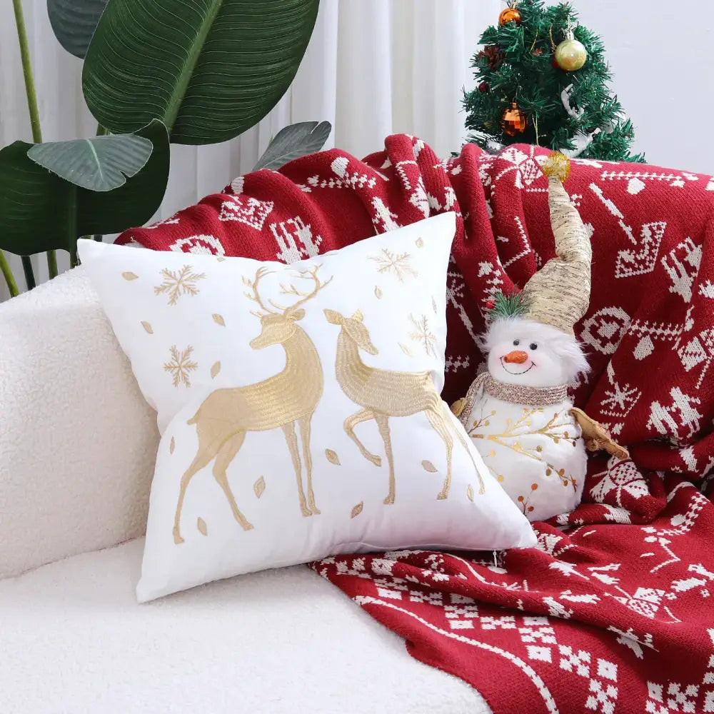 DecorBites™ Christmas Cartoon Embroidered Pillow Cover Set for Festive Home Decor