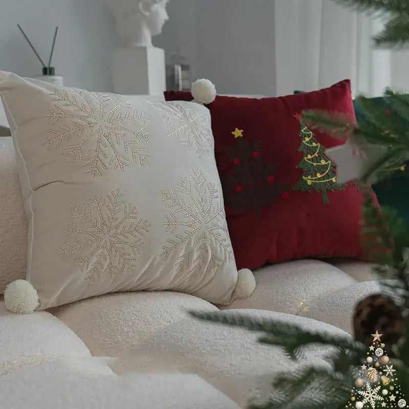 DecorBites™ Christmas Cartoon Embroidered Pillow Cover Set for Festive Home Decor