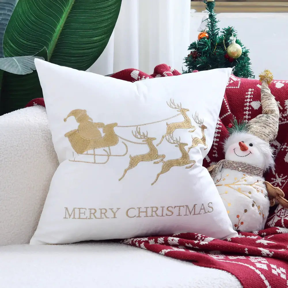 DecorBites™ Christmas Cartoon Embroidered Pillow Cover Set for Festive Home Decor