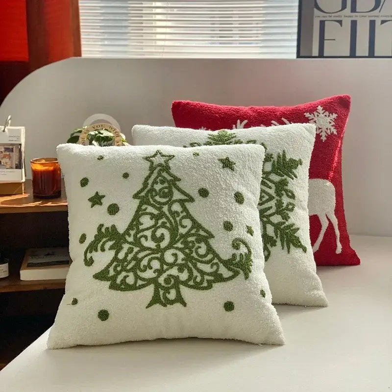 DecorBites™ Christmas Cartoon Embroidered Pillow Covers for Festive Sofa Decor
