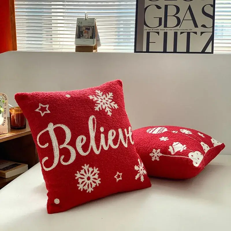 DecorBites™ Christmas Cartoon Embroidered Pillow Covers for Festive Sofa Decor