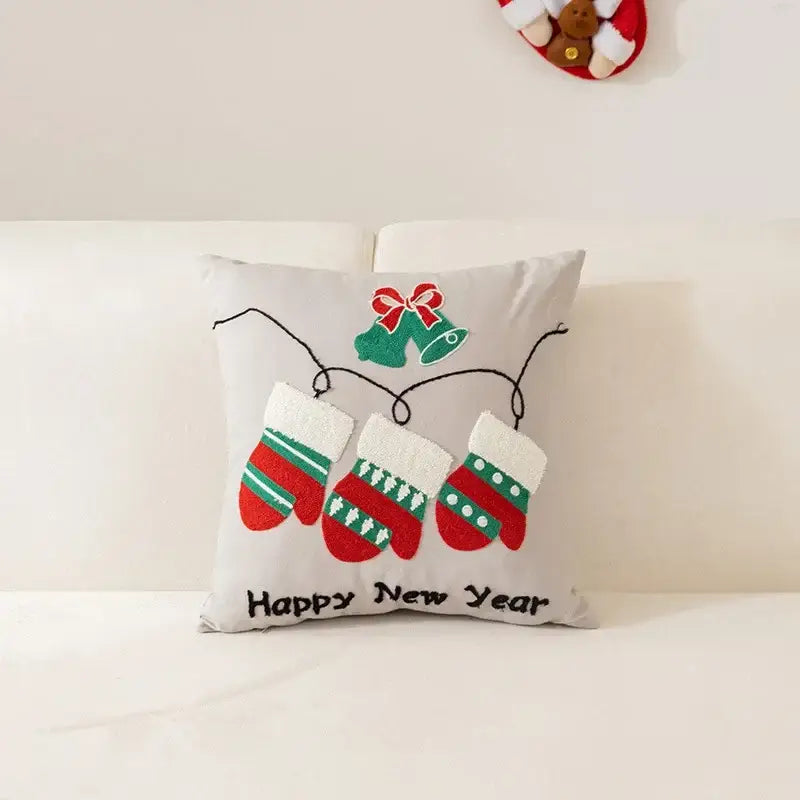 DecorBites™ Christmas Cartoon Letter Embroidered Pillow Cover Festive Sofa Cushion