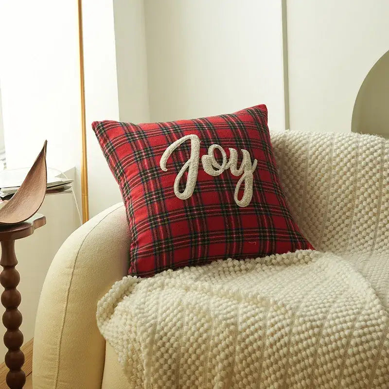DecorBites™ Christmas Cartoon Letter Embroidered Pillow Cover Festive Sofa Cushion