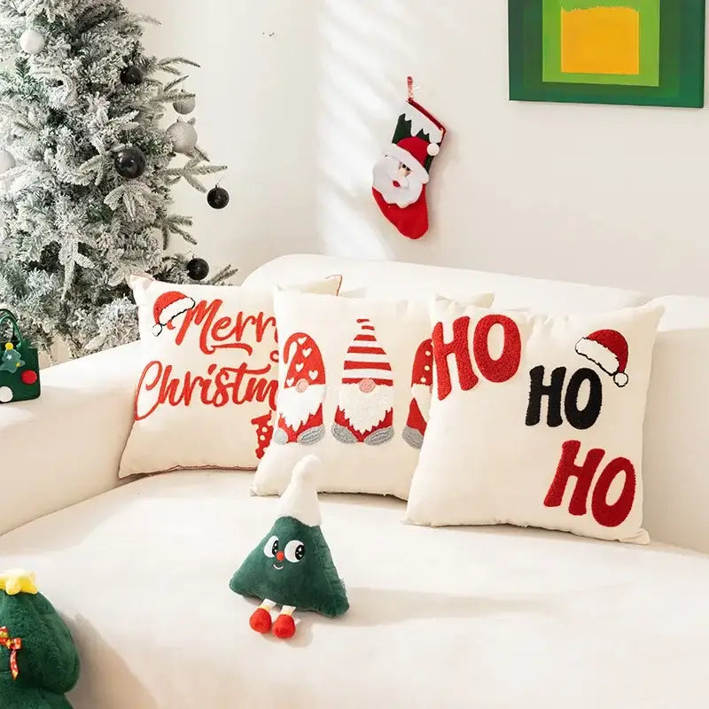 DecorBites™ Christmas Cartoon Letter Embroidered Pillow Cover Festive Sofa Cushion