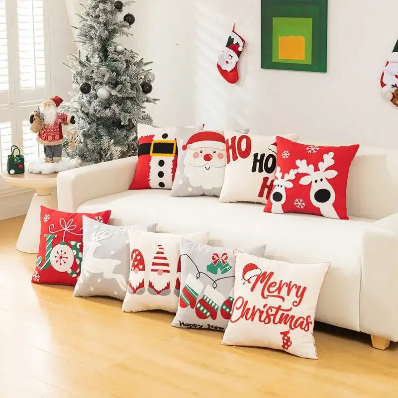 DecorBites™ Christmas Cartoon Letter Embroidered Pillow Cover Festive Sofa Cushion