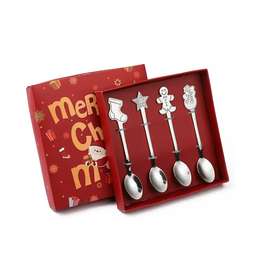DecorBites™ Christmas Coffee Spoons Gift Box - Stainless Steel Festive Cutlery Spoon Set