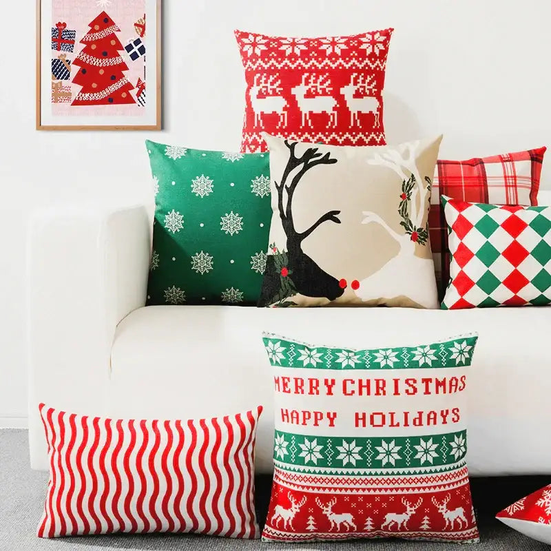 DecorBites™ Christmas Cotton Linen Pillowcases - Decorative Sofa Cushion Cover in Various Sizes