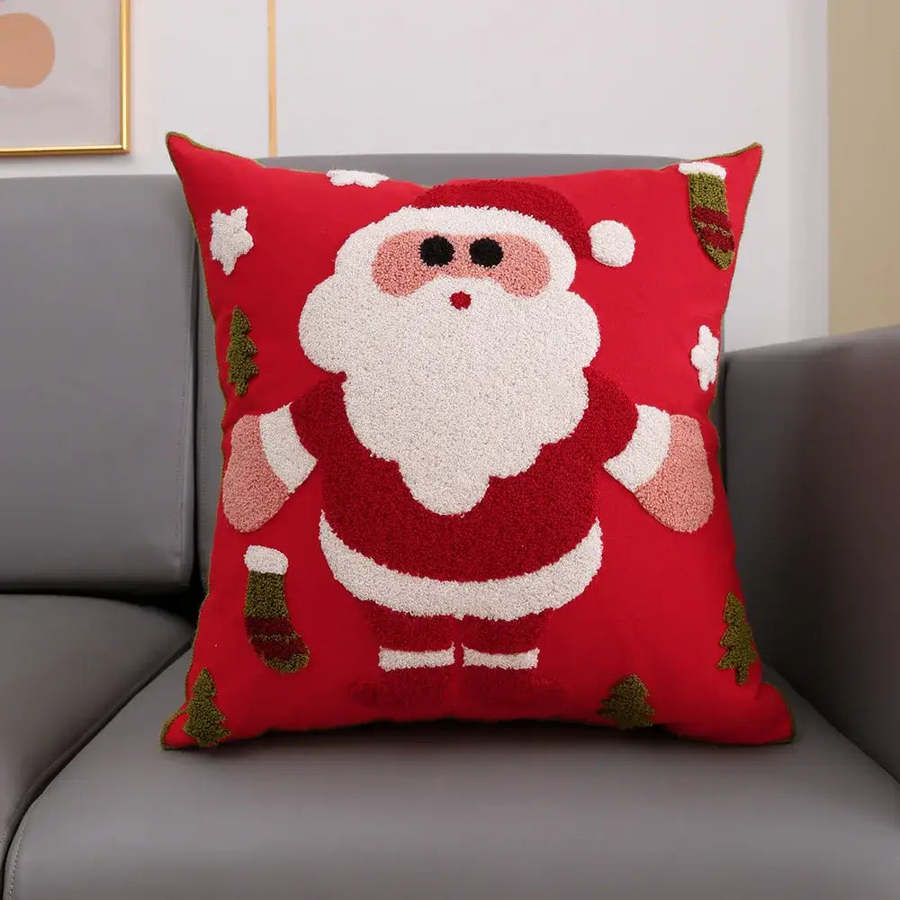 DecorBites™ Christmas Décor Cushion Cover 45x45cm Snowflake Deer Green Red Embroidery Pillow Cover