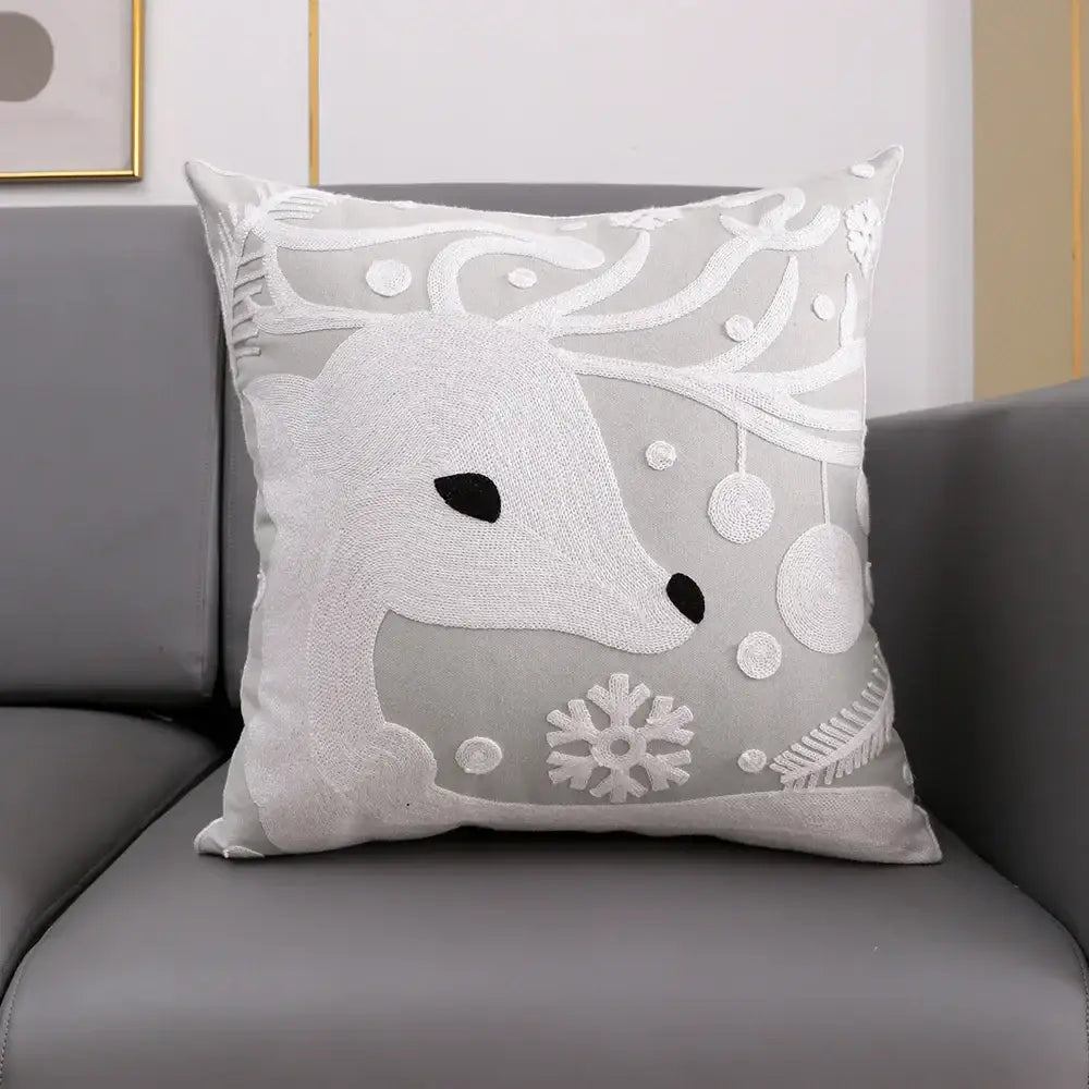 DecorBites™ Christmas Décor Cushion Cover 45x45cm Snowflake Deer Green Red Embroidery Pillow Cover