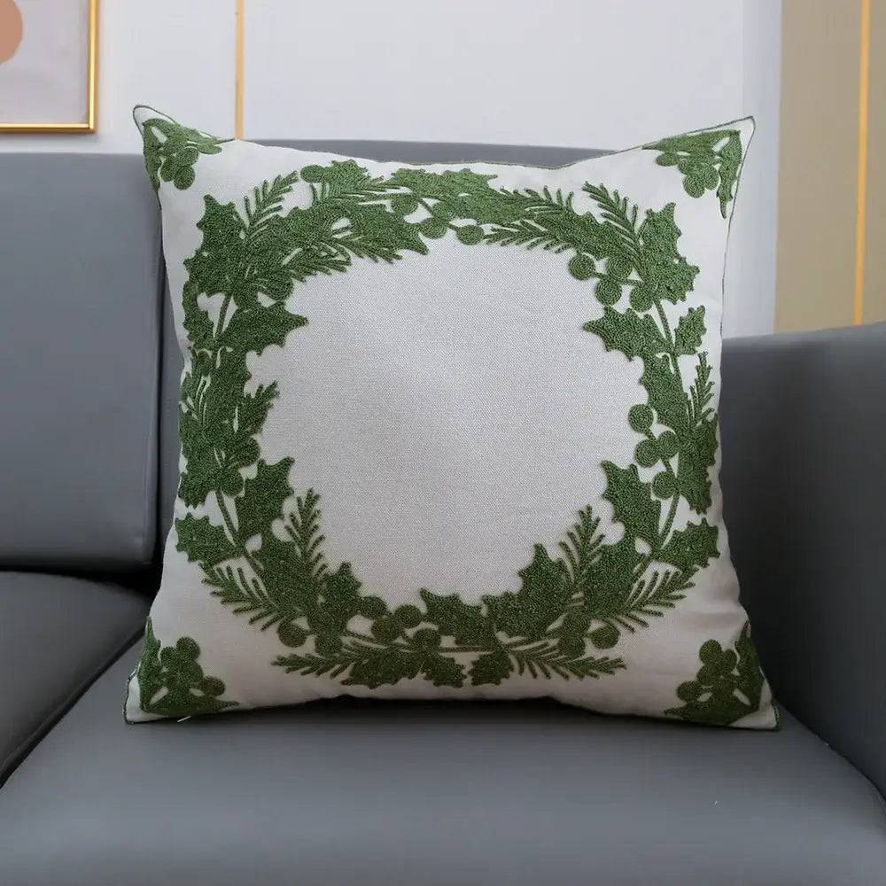 DecorBites™ Christmas Décor Cushion Cover 45x45cm Snowflake Deer Green Red Embroidery Pillow Cover