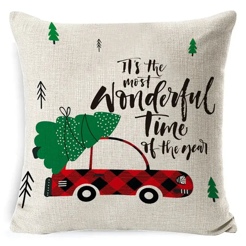 DecorBites™ Christmas Deer Linen Pillow Cover 45x45cm for Home Sofa Decor