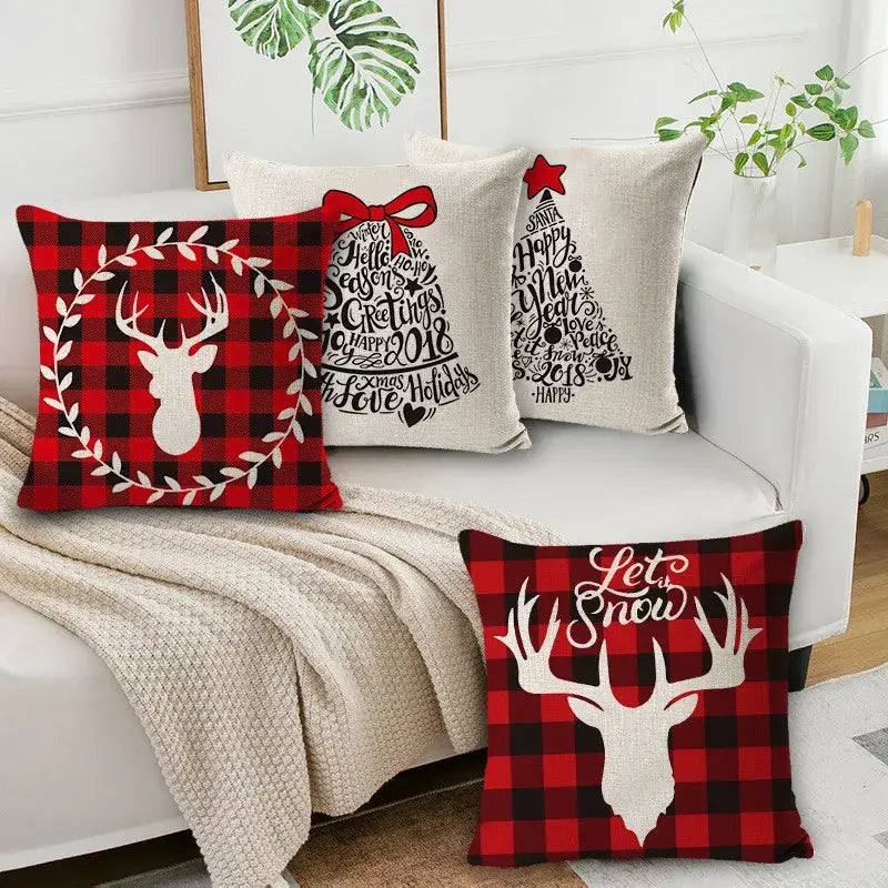 DecorBites™ Christmas Deer Linen Pillow Cover 45x45cm for Home Sofa Decor