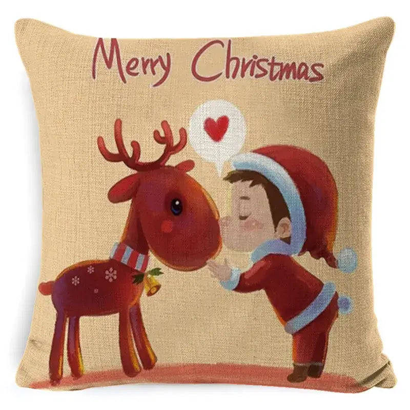 DecorBites™ Christmas Deer Linen Pillow Cover 45x45cm for Home Sofa Decor