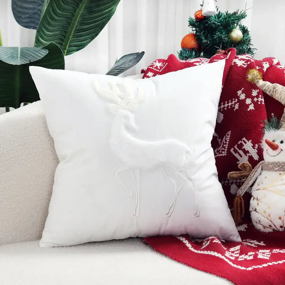 DecorBites™ Christmas Elk Embroidered Pillow Cover 45x45cm Festive Decorative Cushion