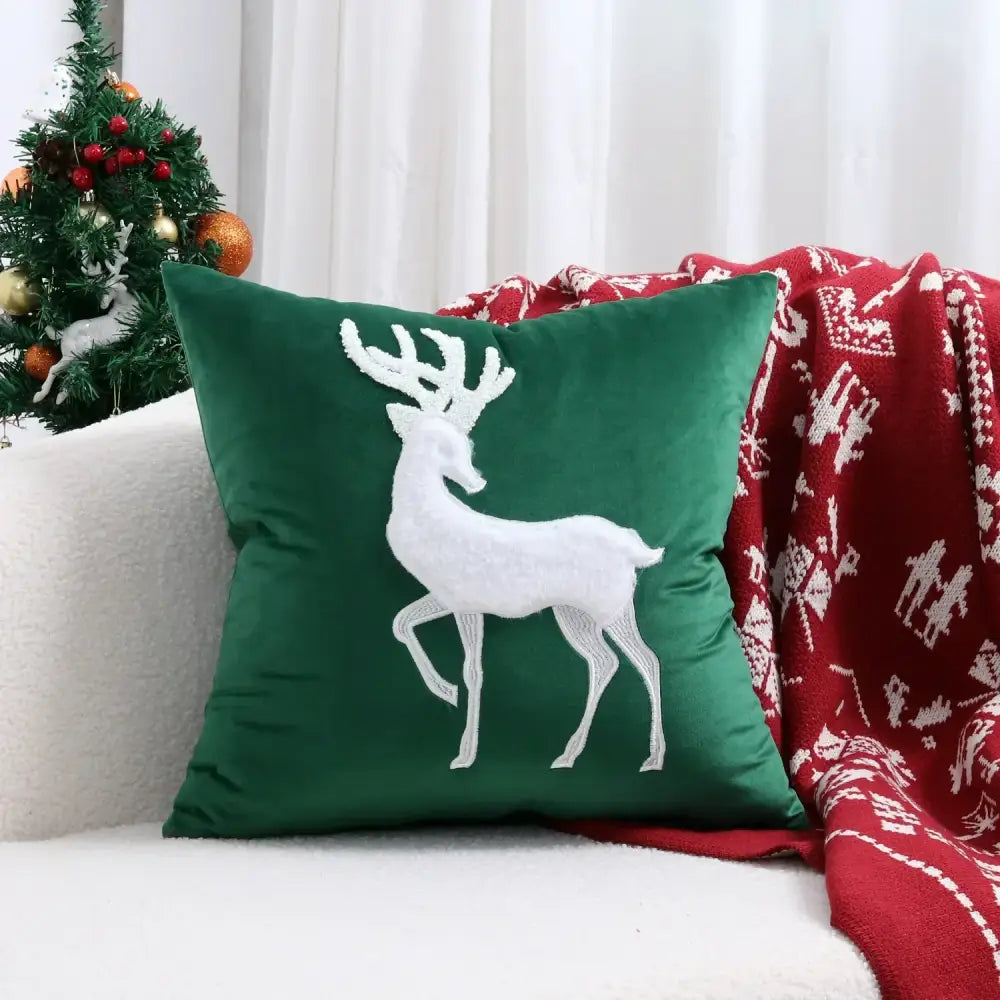 DecorBites™ Christmas Elk Embroidered Pillow Covers 45x45cm asyncio Festive Pillowcase