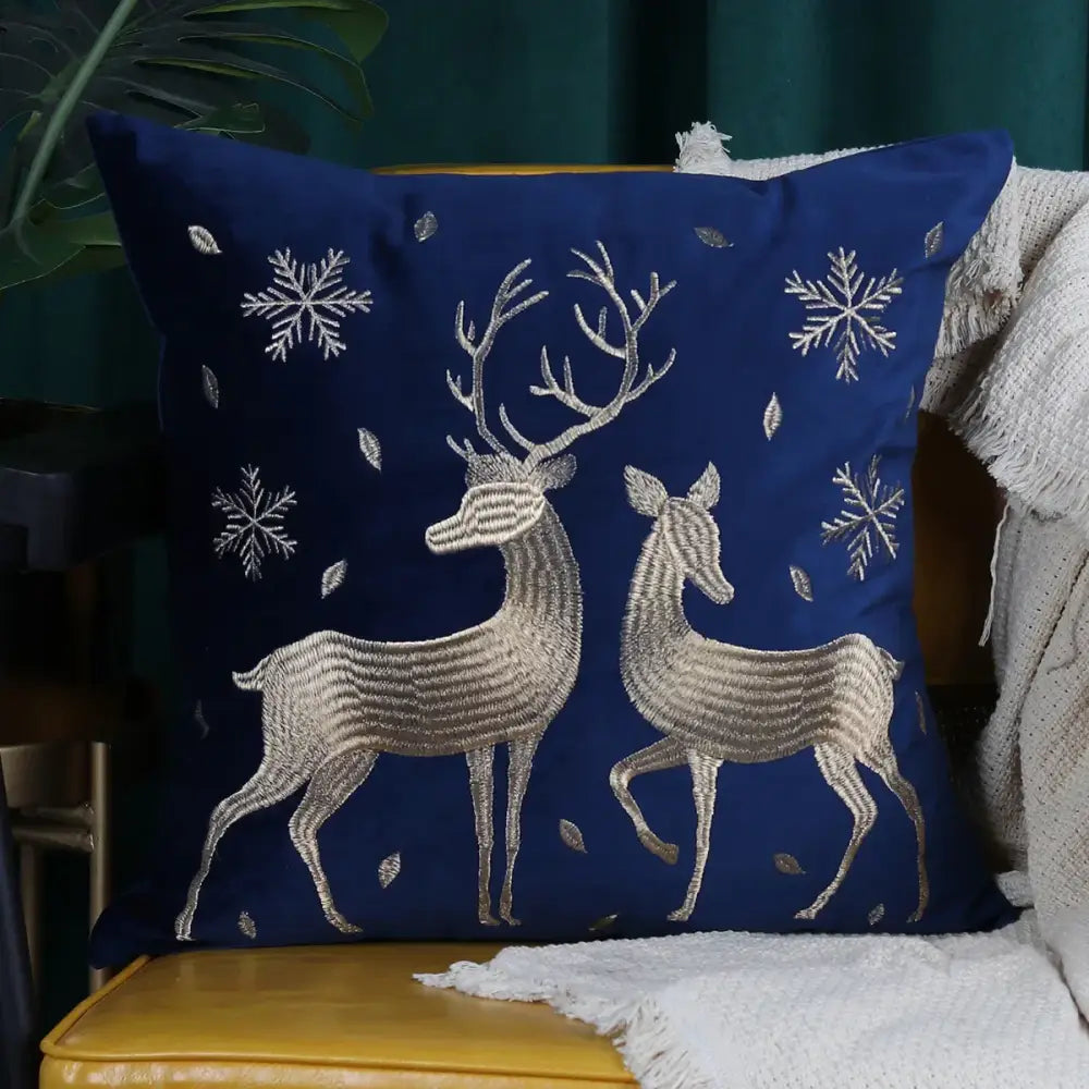 DecorBites™ Christmas Elk Embroidered Pillow Covers 45x45cm asyncio Festive Pillowcase