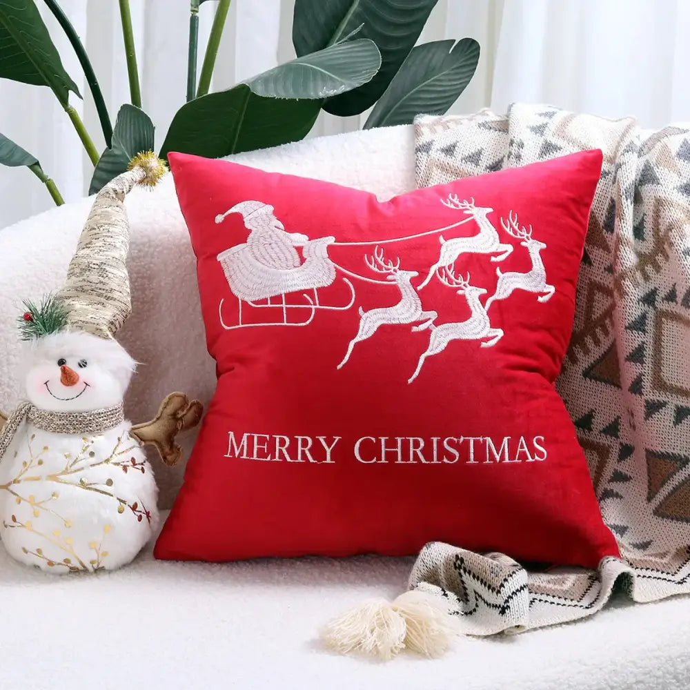 DecorBites™ Christmas Elk Embroidered Pillow Covers 45x45cm asyncio Festive Pillowcase