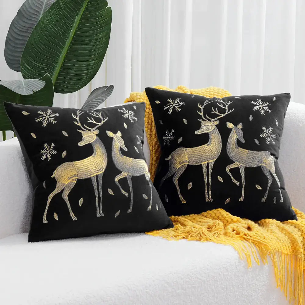 DecorBites™ Christmas Elk Embroidered Pillow Covers 45x45cm asyncio Festive Pillowcase