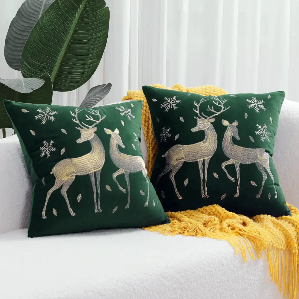 DecorBites™ Christmas Elk Embroidered Pillow Covers 45x45cm asyncio Festive Pillowcase