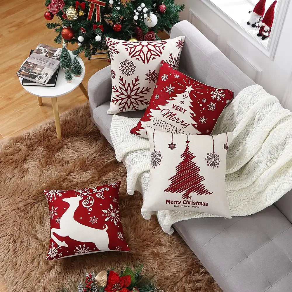 غطاء وسادة DecorBites™ مزخرف بحروف وأيائل الكريسماس 45x45 سم لغرفة المعيشة