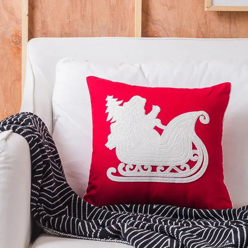 DecorBites™ Christmas Embroidered Cotton Canvas Pillow Covers Snowflake Elk Decor