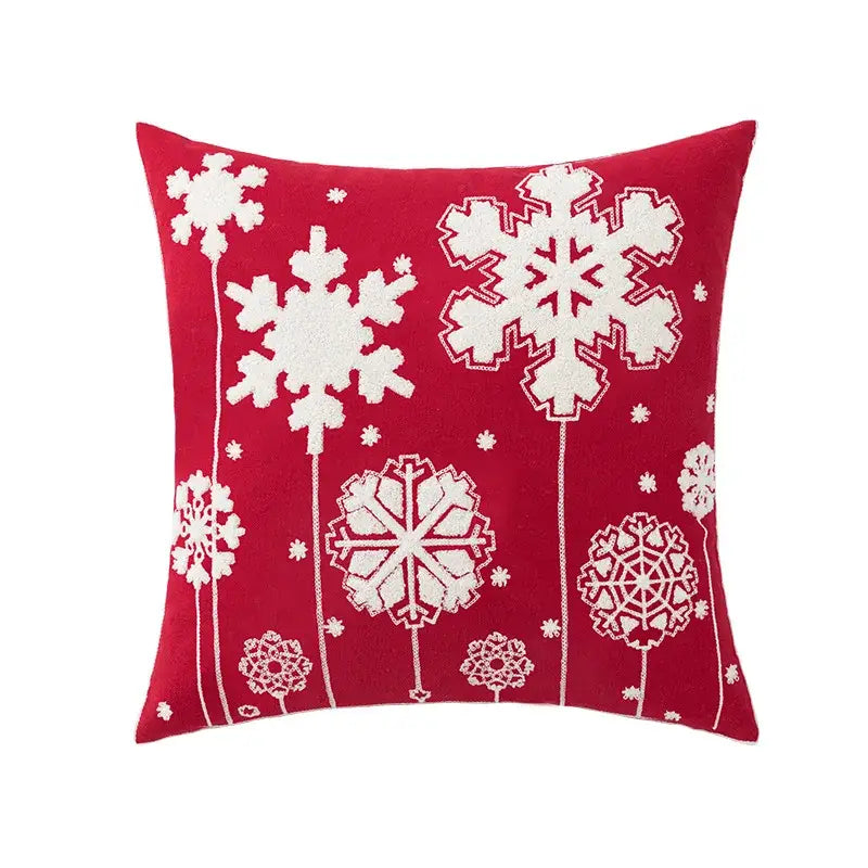 DecorBites™ Christmas Embroidered Cushion Cover 45x45cm - Red Green Santa Snowflake Deer Snowman