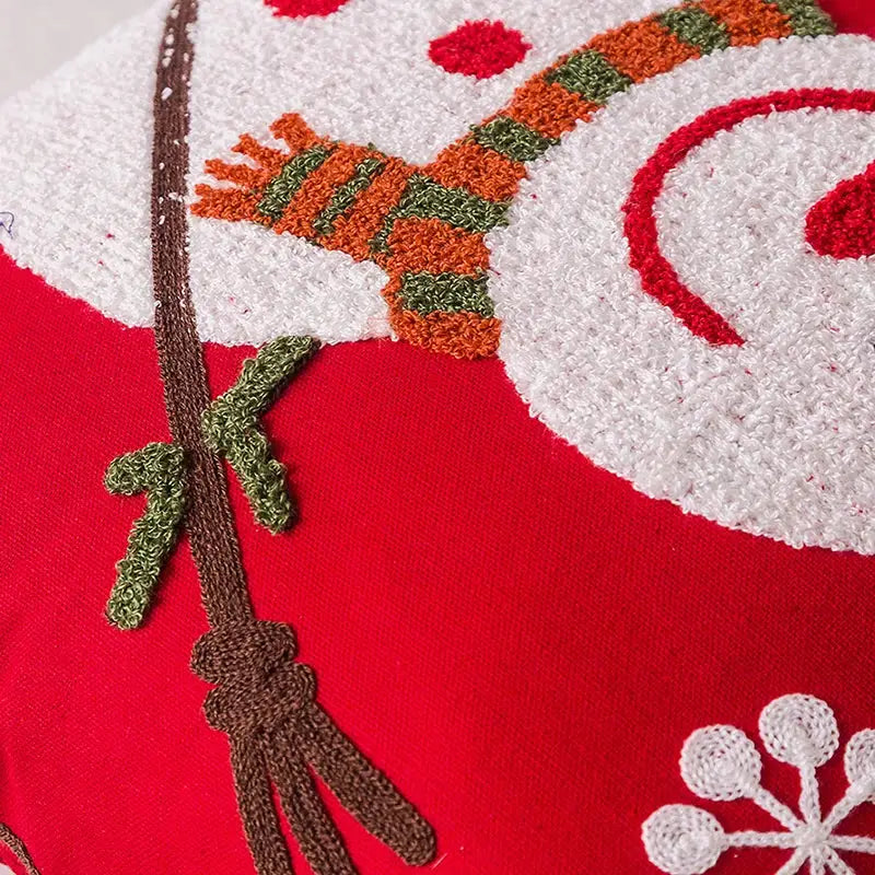 DecorBites™ Christmas Embroidered Cushion Cover Snowman Deer Santa Bell Snowflake Pillowcase