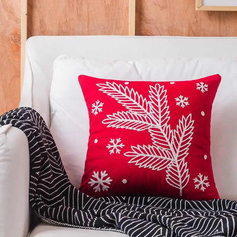 DecorBites™ Christmas Embroidered Cushion Cover Snowman Deer Santa Bell Snowflake Pillowcase