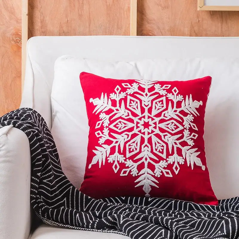 DecorBites™ Christmas Embroidered Cushion Cover Snowman Deer Santa Bell Snowflake Pillowcase