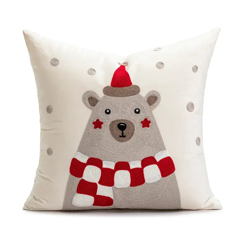 DecorBites™ Christmas Embroidered Red Geometric Cushion Cover - Festive Holiday Throw Pillow Cover
