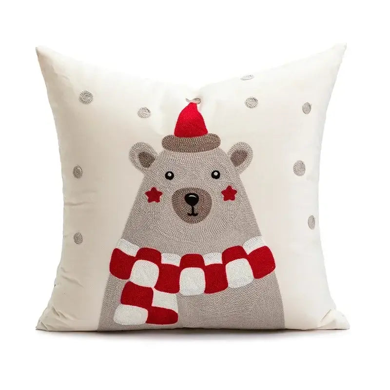 DecorBites™ Christmas Embroidered Red Geometric Pillow Cover for Festive Home Decor