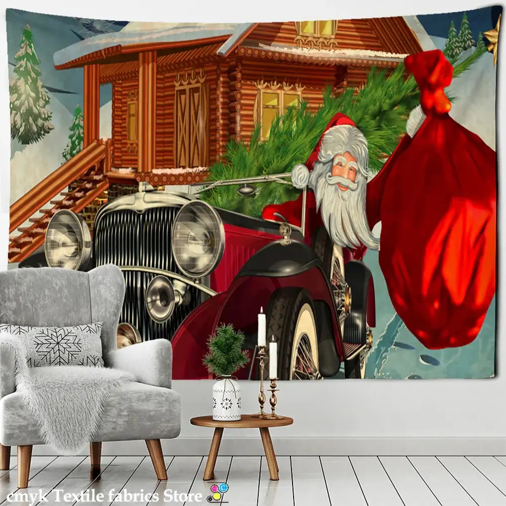 DecorBites™ Christmas Fireplace Tapestry Wall Hanging Home Decor