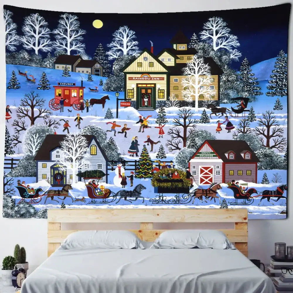 DecorBites™ Christmas Fireplace Tapestry Wall Hanging Home Decor