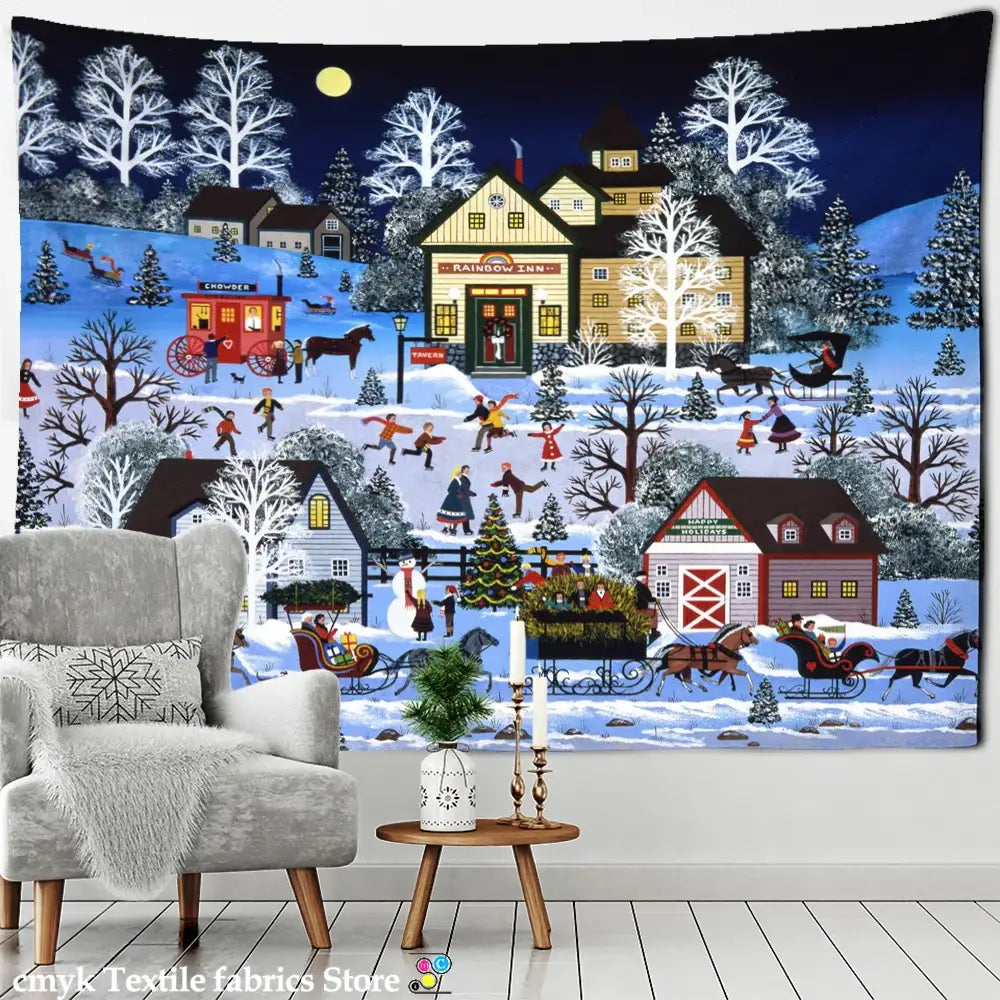 DecorBites™ Christmas Fireplace Tapestry Wall Hanging Home Decor