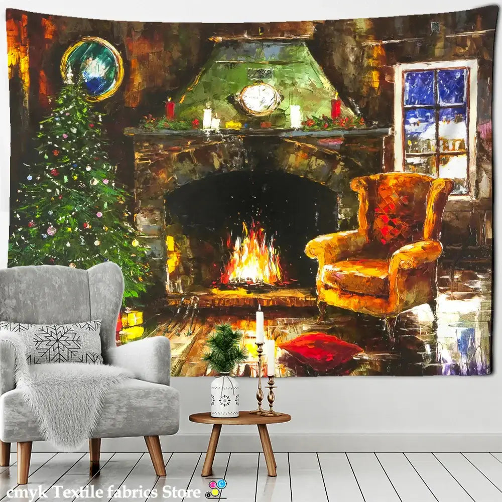 DecorBites™ Christmas Fireplace Tapestry Wall Hanging Home Decor