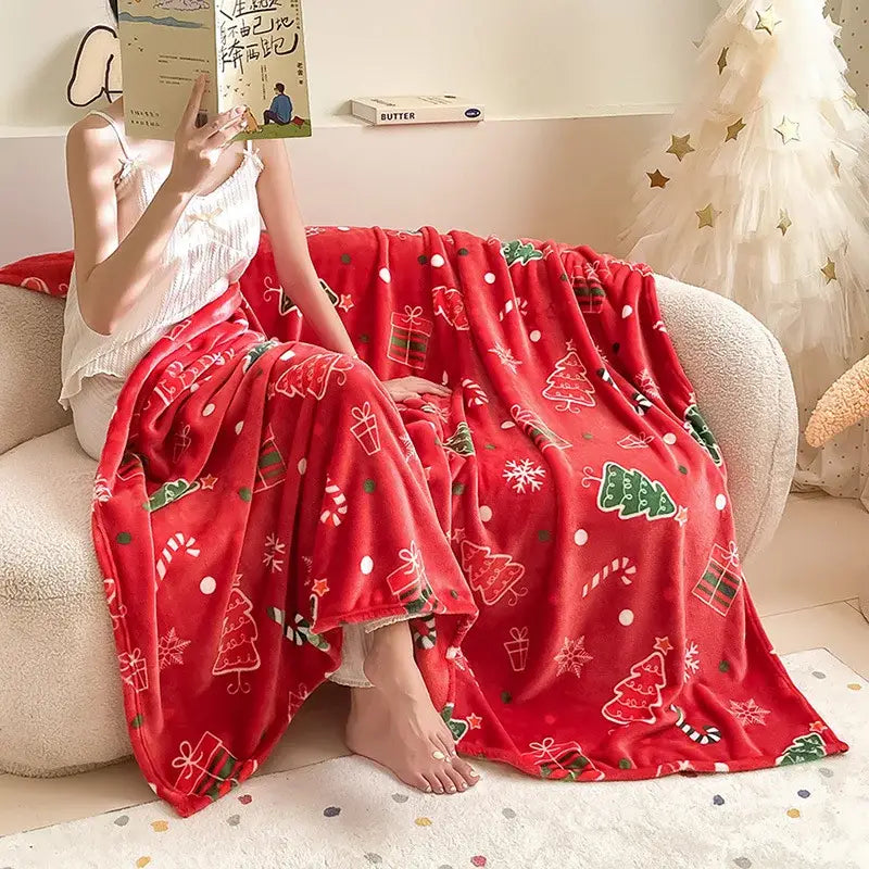 DecorBites™ Christmas Flannel Blanket - Soft & Cozy Cartoon Shawl for Home & Office