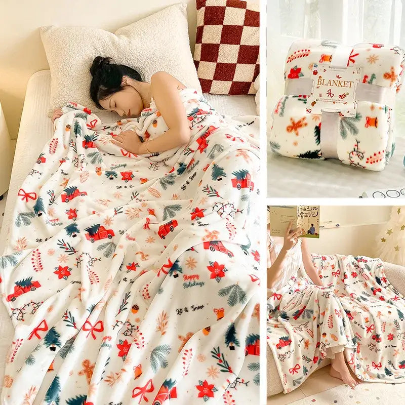 DecorBites™ Christmas Flannel Blanket - Soft & Cozy Cartoon Shawl for Home & Office